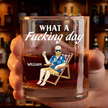 Load image into Gallery viewer, What A Day! Funny Personalized Whiskey Glass - Custom Gift for Friends, Fathers, and Groomsmen Whiskey Glass PopCulturePrints
