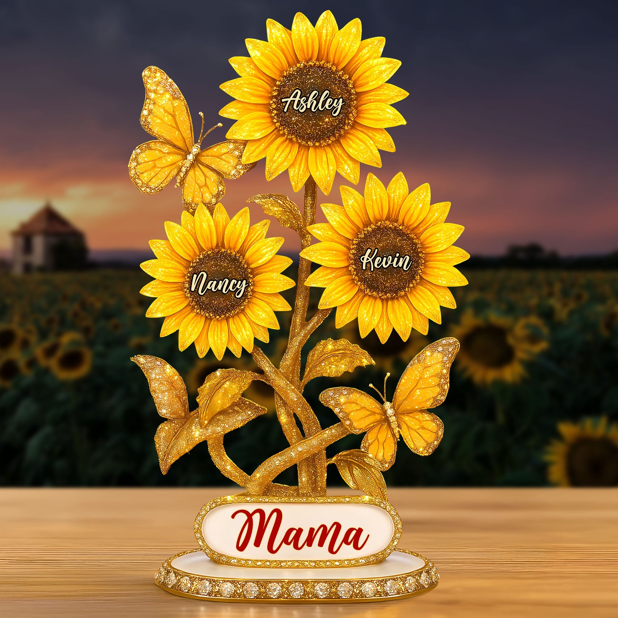 “A Touch of Sunshine” - Personalized Sunflower Mama Plaque - Gift for Mom, Grandma, and Special Women Shaped Plaques PopCulturePrints