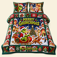 Load image into Gallery viewer, "Bring Joy and Festivity with the Grinch - Personalized Quilt Bedding Set for Christmas Gifts"
