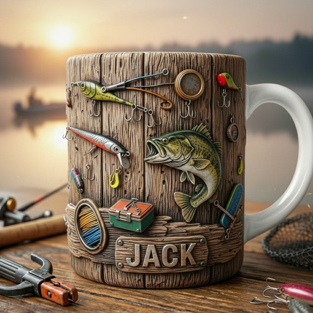 Hooked on Coffee: Personalized Fishing Lover's Mug - A Perfect Gift for Anglers Coffee Mug PopCulturePrints