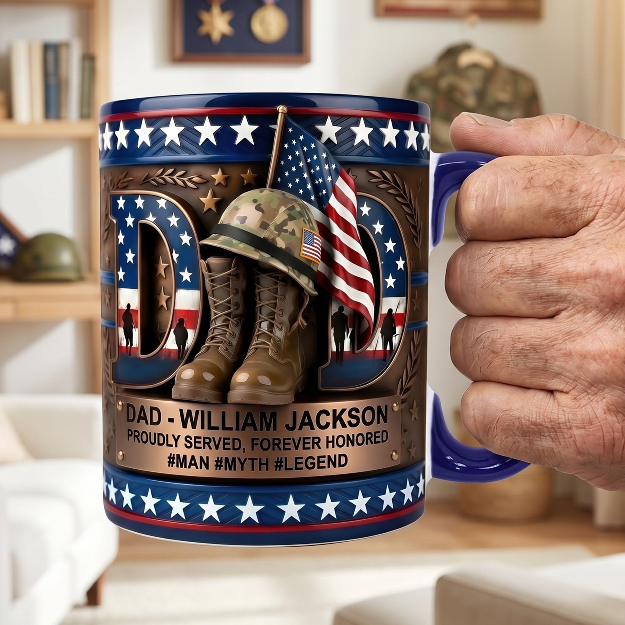"Proud Veteran Dad - Personalized Tribute to Service" - Coffee Accent Mug | Gift for Dad, Grandpa, and Veterans Coffee Mug PopCulturePrints