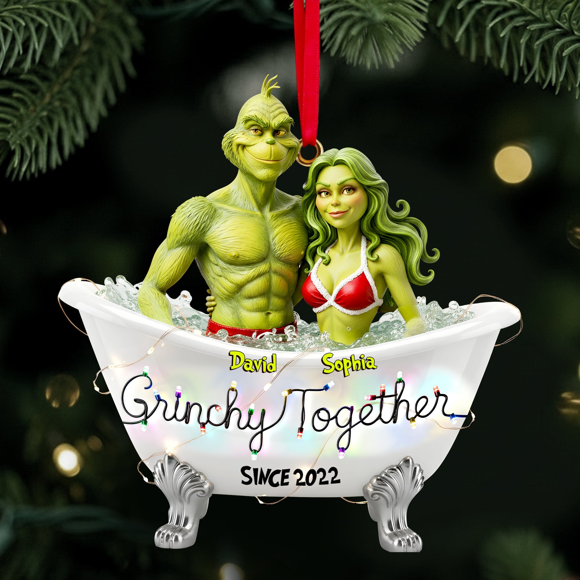 Grinchy Together - Personalized Bathtub Ornament for Couples Ornament PopCulturePrints