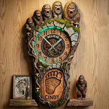 Load image into Gallery viewer, Believe in Bigfoot - Personalized Wall Clock for Adventurers and Nature Lovers Hanging Wall Clock PopCulturePrints
