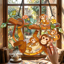 Load image into Gallery viewer, “Celebrate the Monkey Business of Love!” - Chilling Fun Monkey Mom Suncatcher Ornament - Personalized Gift for Mom, Grandma, and Children Ornament PopCulturePrints
