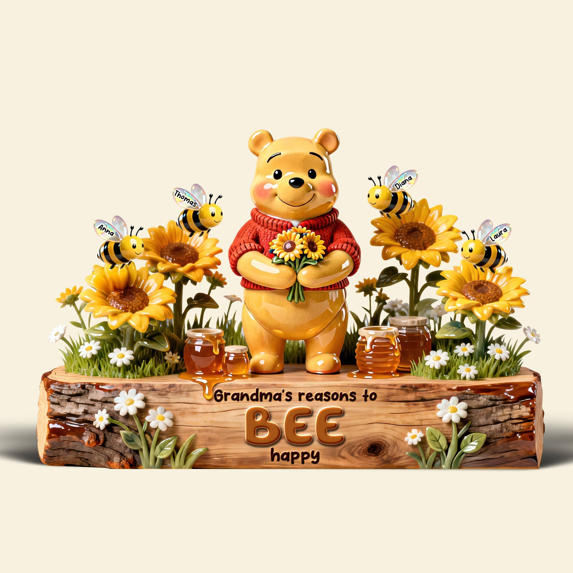 “Grandma’s reasons to BEE happy” - Acrylic Plaque, Personalized Gift for Grandmas Shaped Plaques PopCulturePrints