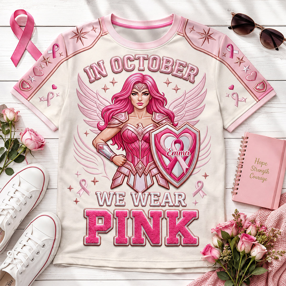 In October We Wear Pink - Personalized 3D Shirt for Cancer Awareness