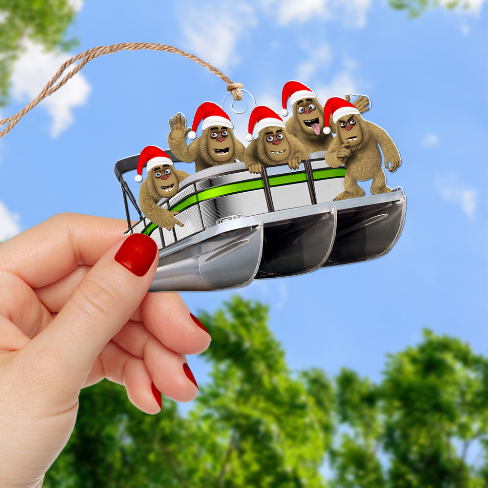 Personalized Pontoon Lovers Christmas Ornament with Happy Bigfoot