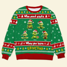 Load image into Gallery viewer, Custom Grinch Christmas Sweatshirt - Who Needs Santa Ugly Christmas Sweater PopCulturePrints
