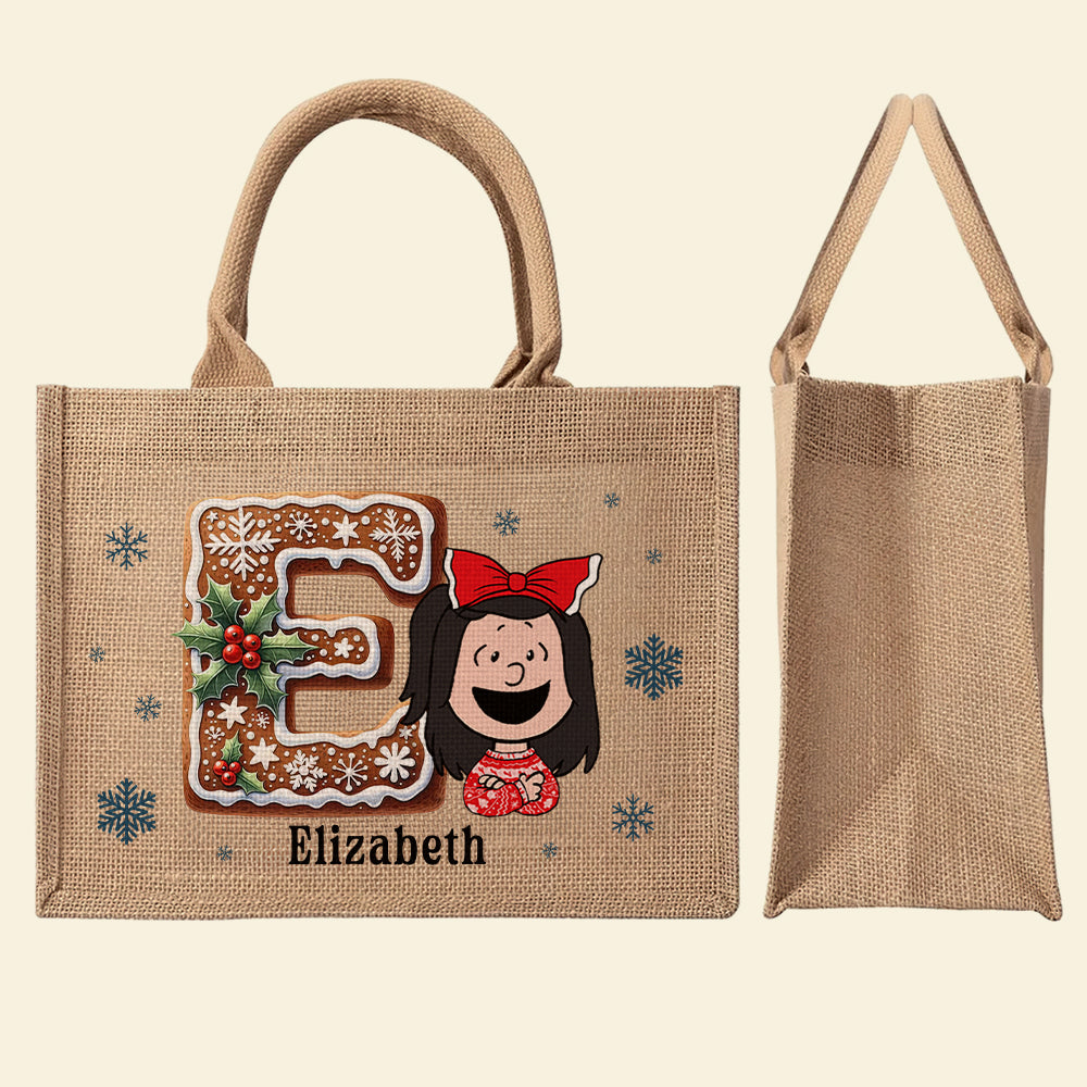 Personalized Christmas Jute Tote Bag for Kids - Alphabet Design Jute Tote Bag PopCulturePrints