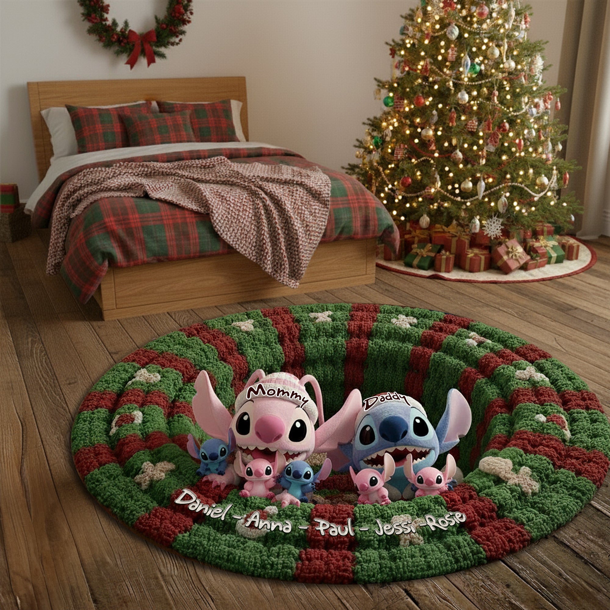 “Celebrate Family Joy!” – Personalized Cute Monsters Christmas Gifts – Quilted Round Mat for Everyone Doormat PopCulturePrints