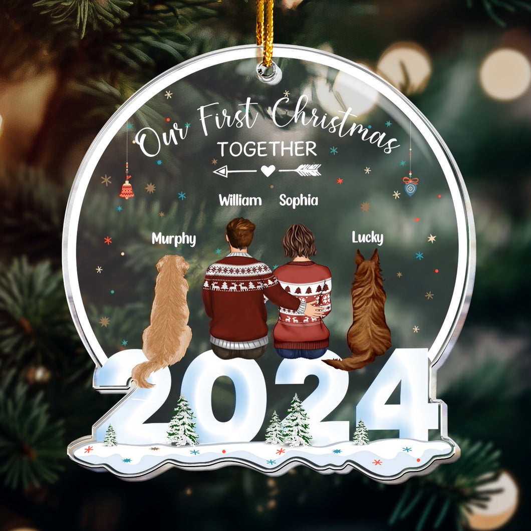 Personalized Our First Christmas Together Acrylic Ornament with Dogs - 2024 Custom Shaped Acrylic Ornament PopCulturePrints