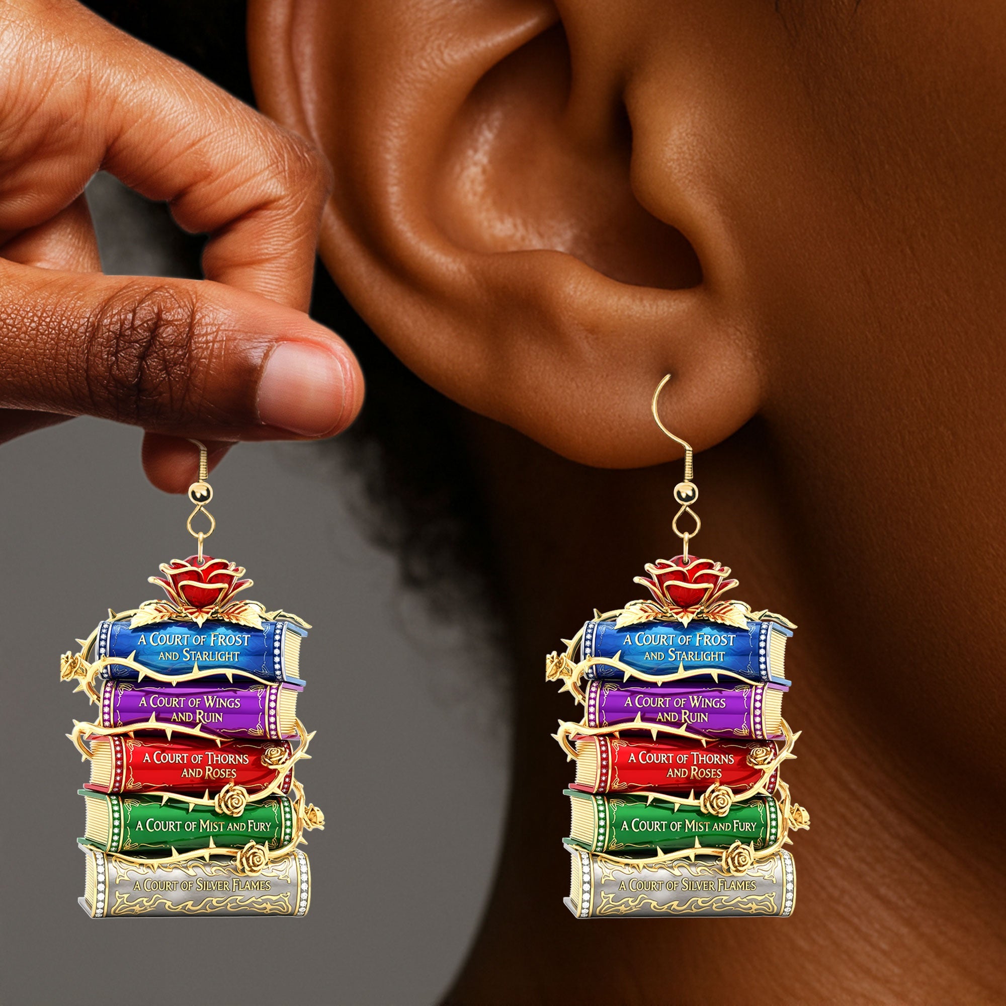 "Find Your Next Favorite Read - Bookstack Earrings, Personalized Gifts for Book Lovers" Earrings PopCulturePrints