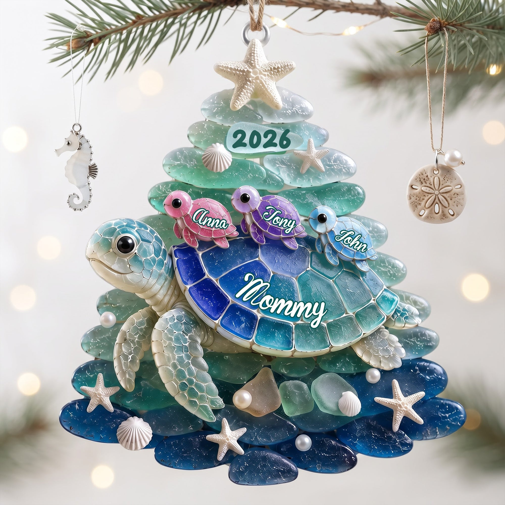 “Turtle Grandma: A Family Keepsake for Every Generation” - Personalized Acrylic Ornament - Gift for Grandma, Mom, or any Special Loved One Ornament PopCulturePrints