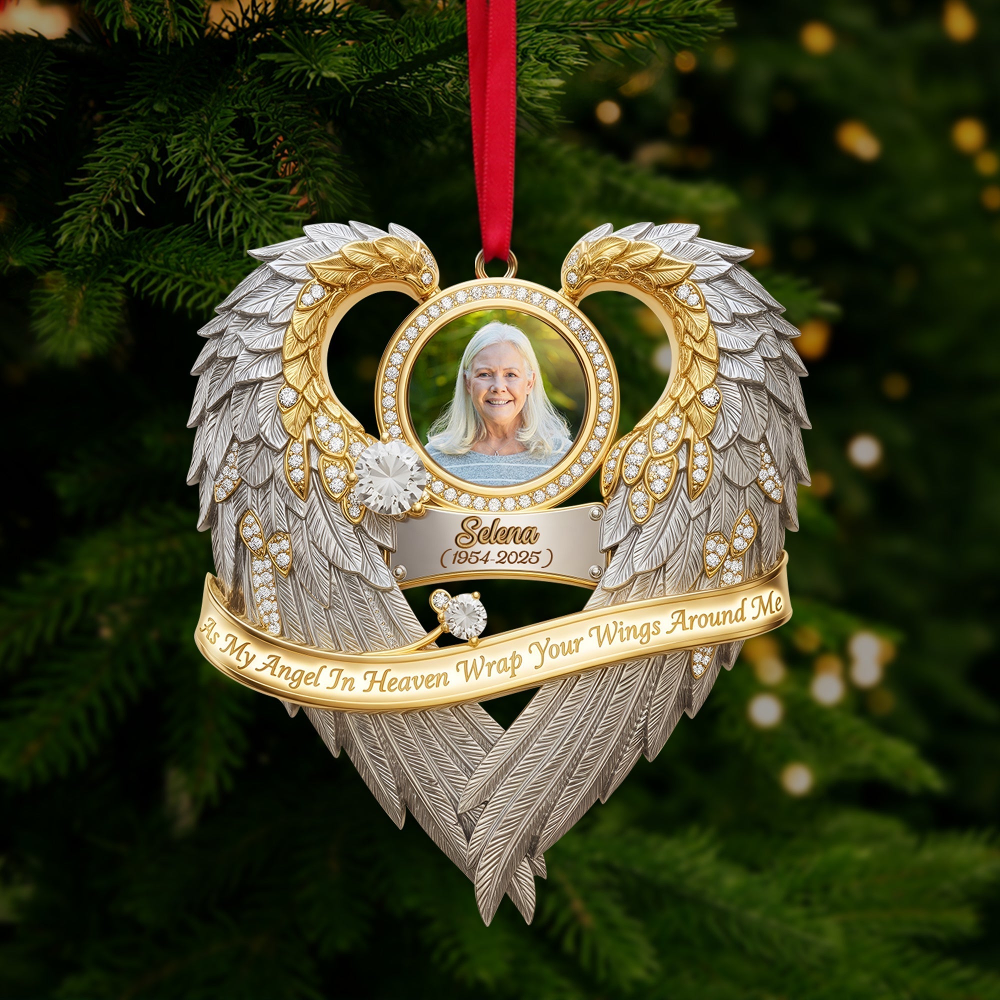 "As My Angel In Heaven Wrap Your Wings Around Me" - Personalized Memorial Ornament - Gift for Loved Ones Ornament PopCulturePrints
