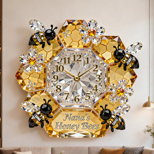 “Time to Bee Loved” - Grandma Bee Acrylic Hanging Wall Clock - Personalized Gift for Grandma, Nana, or Loved Ones Hanging Wall Clock PopCulturePrints