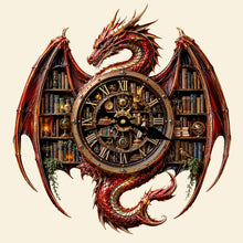 Load image into Gallery viewer, “Time is the essence of knowledge” - Vintage Dragon Bookstore Wall Hanging Clock, Personalized Gift for Book Lovers Hanging Wall Clock PopCulturePrints
