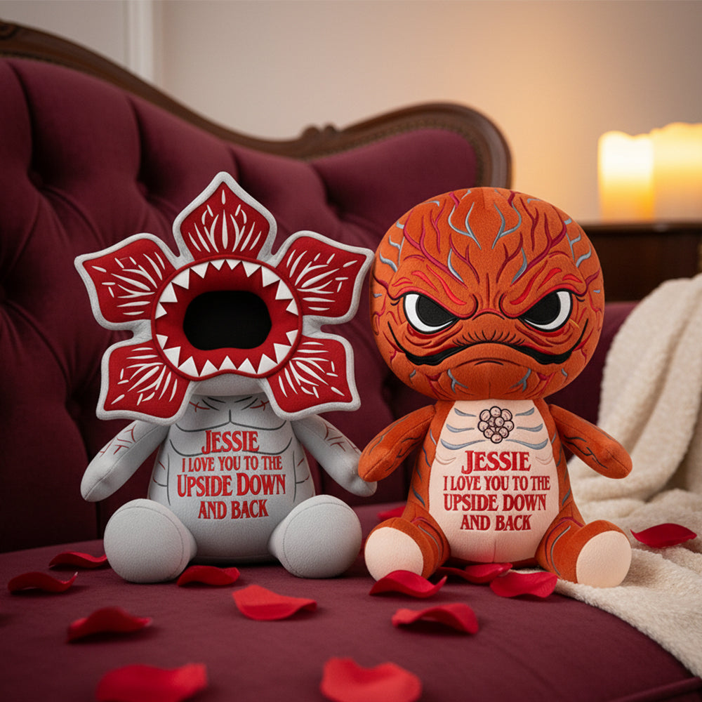 I Love You to the Upside Down and Back - Personalized Couple Shaped Pillow Pillow PopCulturePrints