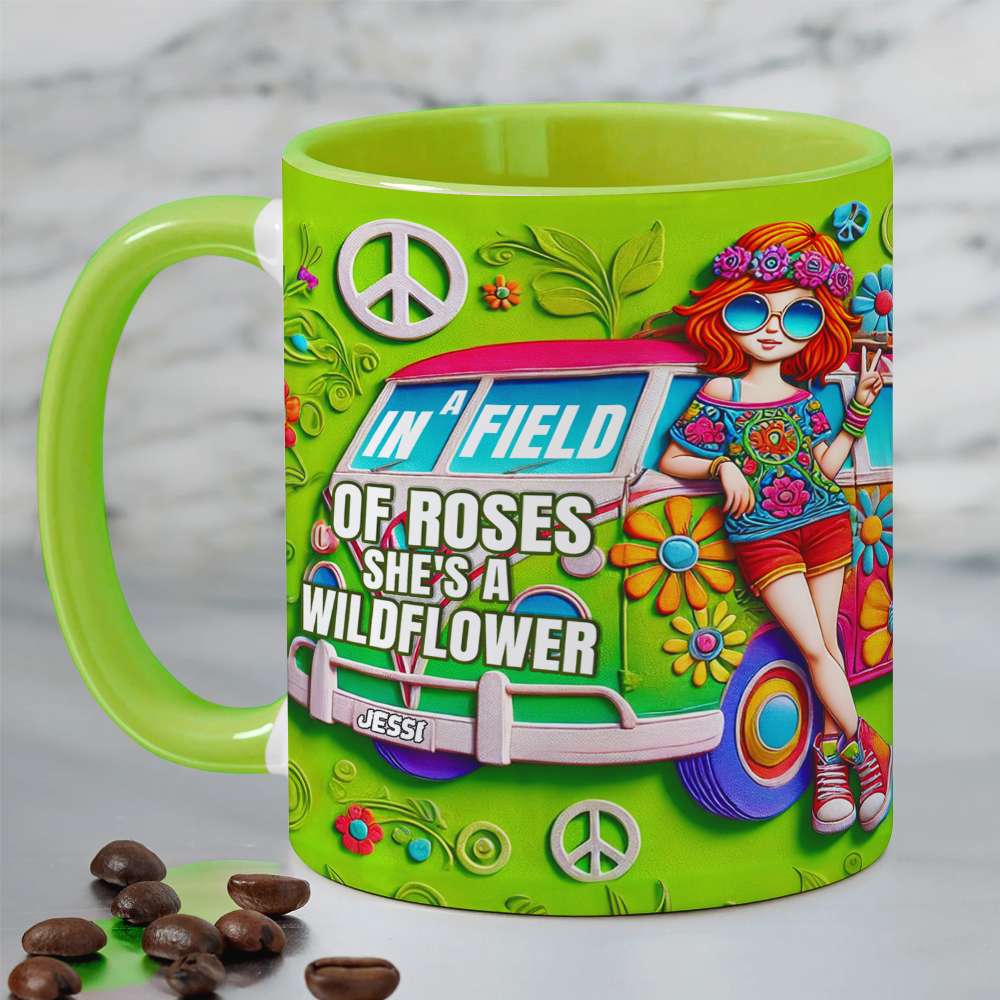 Personalized Hippie Style Accent Mug - Wildflower Design Coffee Mug PopCulturePrints