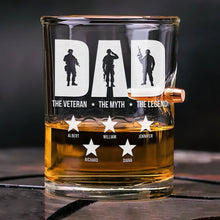Load image into Gallery viewer, &quot;Dad: The Veteran, The Myth, The Legend&quot; - Personalized Bullet Glass for Dad, Perfect Gift for Veterans and Grandpas Bullet Glass PopCulturePrints

