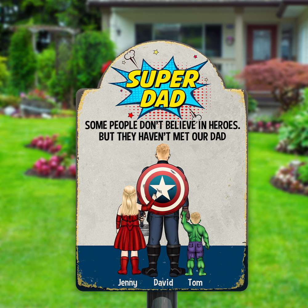 Super Dad Personalized Metal Sign with Kids Metal Signs PopCulturePrints