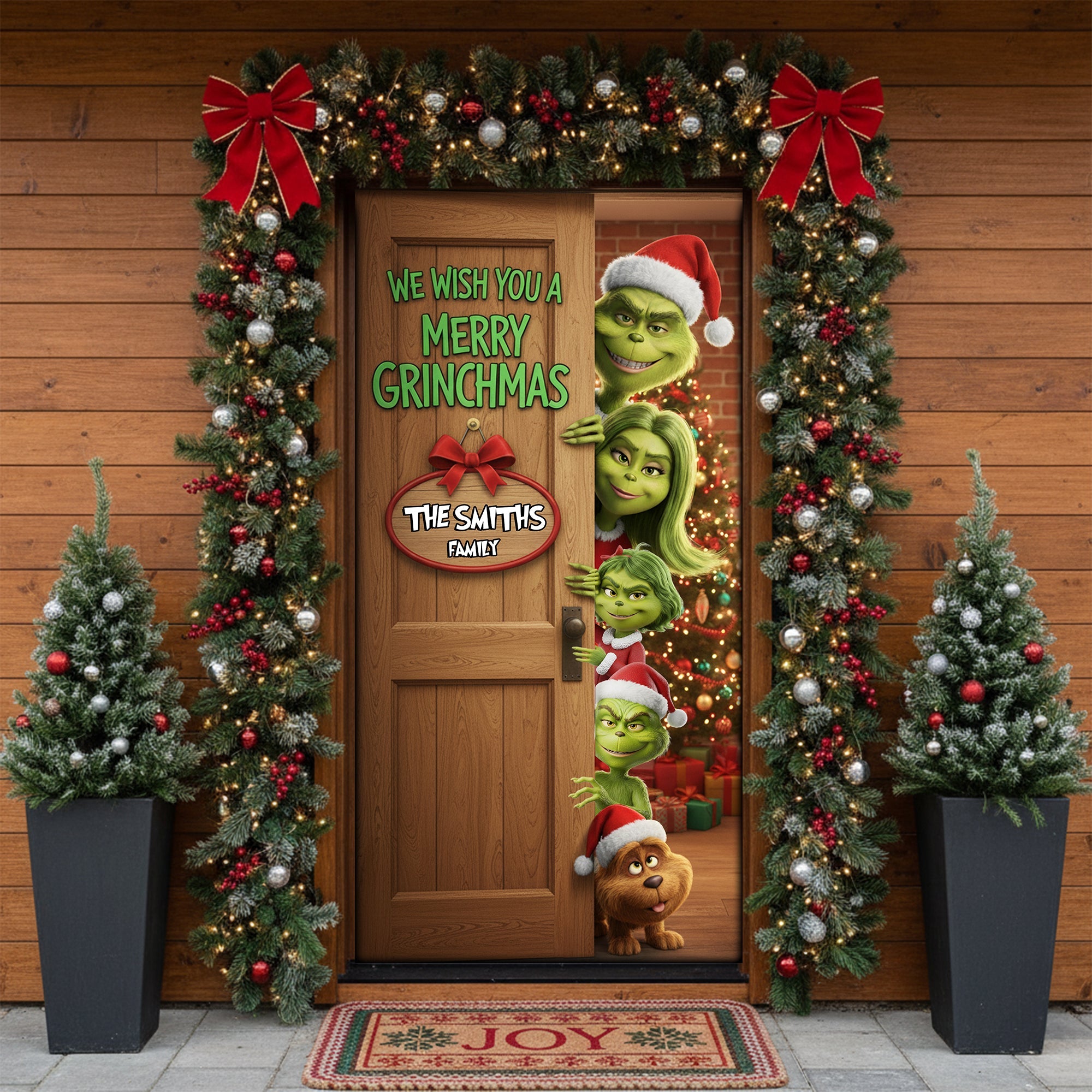 We Wish You a Merry Grinchmas - Personalized Family Christmas Door Cover Door Covers PopCulturePrints