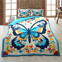 Load image into Gallery viewer, Vibrant Personalized Butterfly Quilt Bed Set Blanket PopCulturePrints
