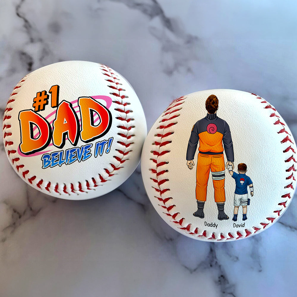 #1 DAD, BELIEVE IT! Personalized Baseball - Custom Gift for Dads, Fathers, Papas, and Grandfathers Baseball PopCulturePrints