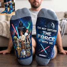 Load image into Gallery viewer, “Do Not Disturb, The Force is With Me” - Cosmic Middle Tube Socks | Personalized Gift for Star Wars Fans
