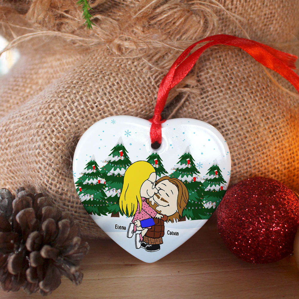 Custom Romantic Couple Ceramic Ornament - Christmas Edition