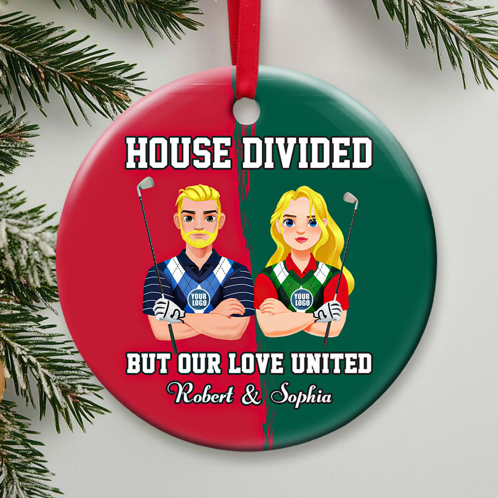 Custom Golf Lovers Couples Valentine's Day Gifts - House Divided, Love United Ornament PopCulturePrints