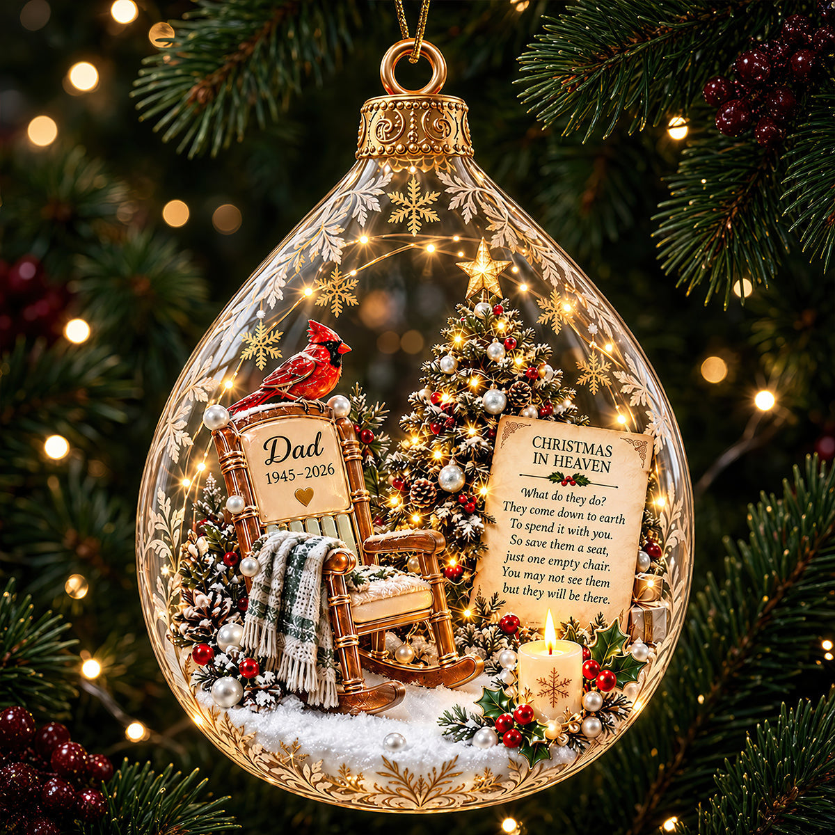 Christmas In Heaven Cardinal Ornament - A Personalized Memorial Gift