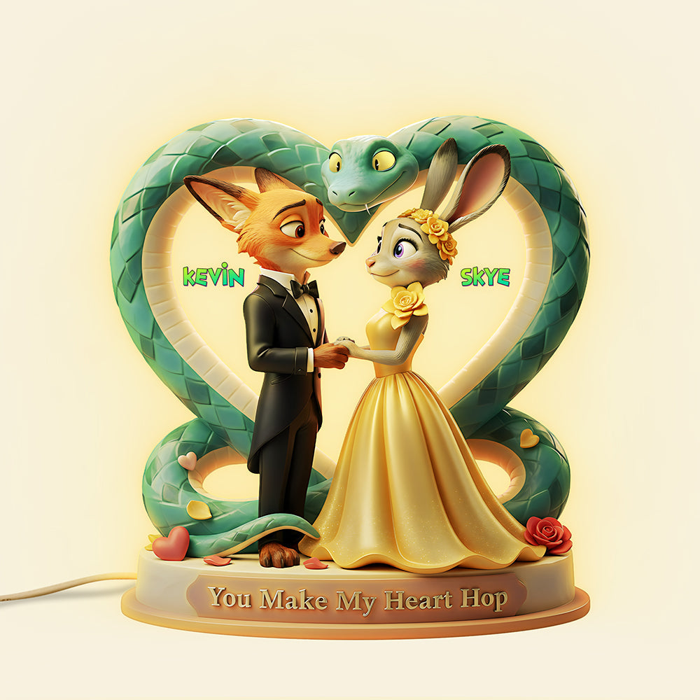 You Make My Heart Hop - Romantic Woodland Couple Light Box with Personalization Light Box PopCulturePrints