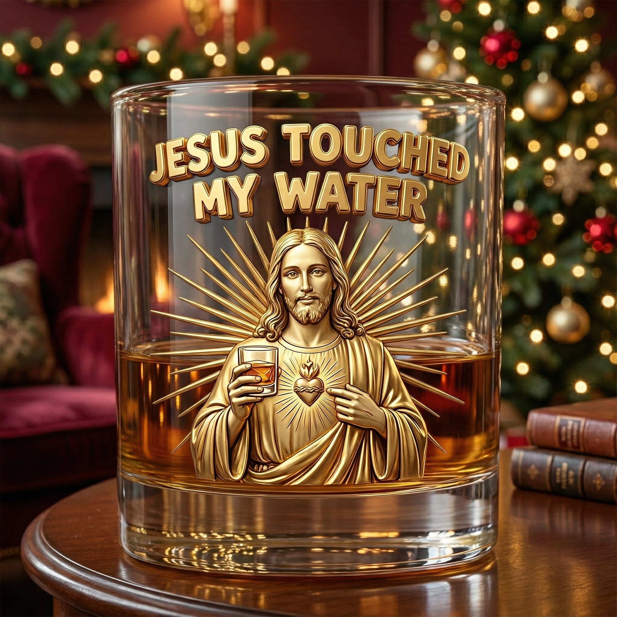 “Jesus Touched My Water” - Fun Personalized Whiskey Glass - Unique Gift for Drinking Lovers, Friends, and Family Glass PopCulturePrints