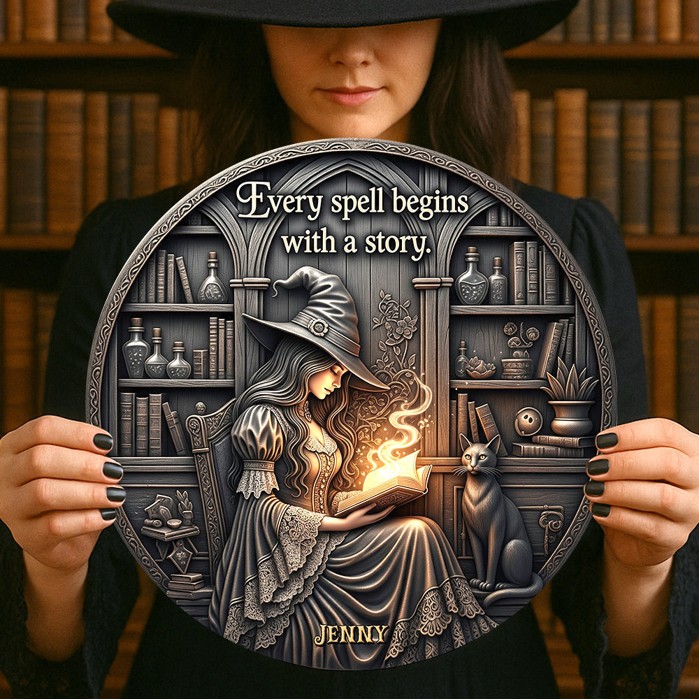 “Every spell begins with a story.” - Spooky Metal Sign - Personalized Gift for Witch Lovers Metal Signs PopCulturePrints