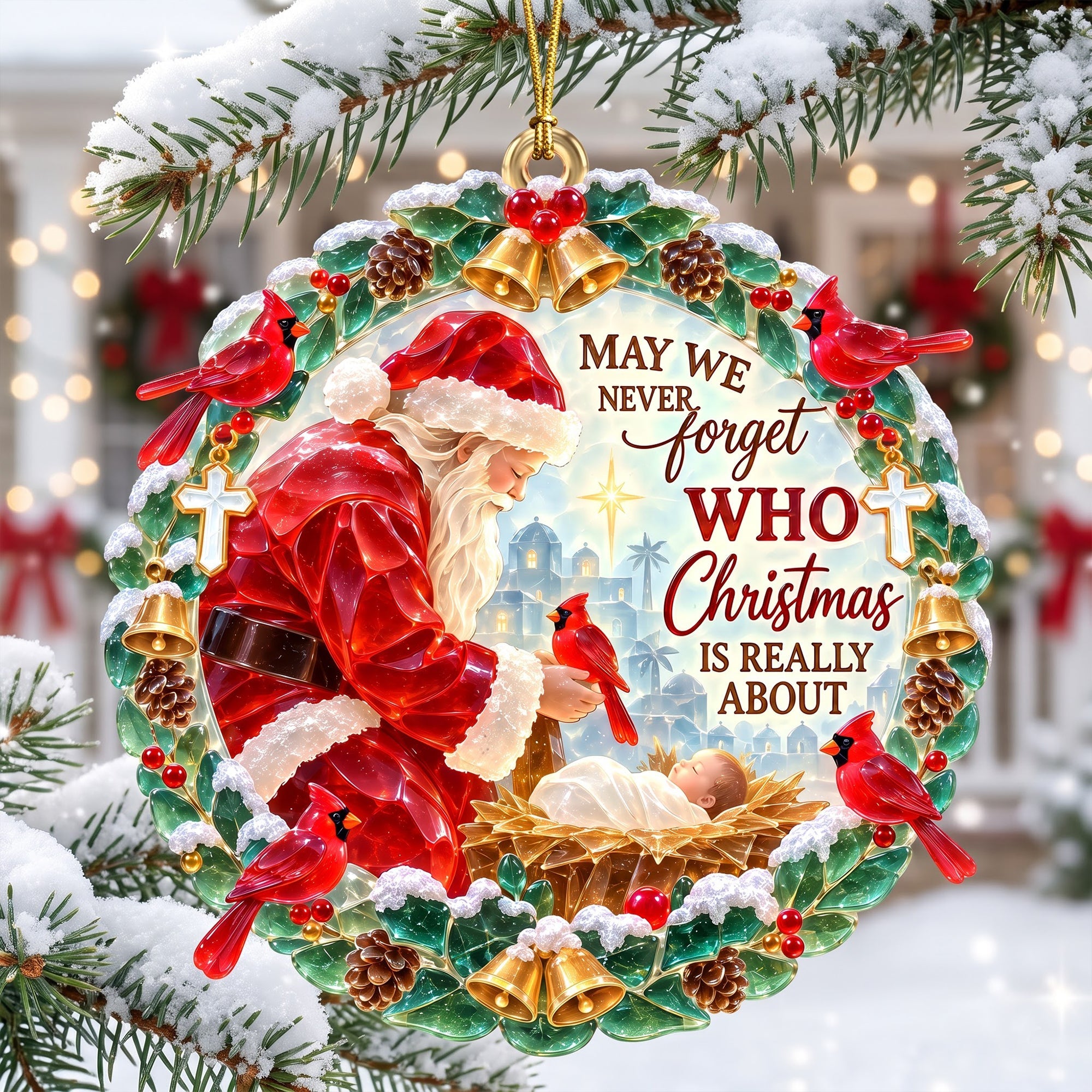 May We Never Forget Who Christmas Is Really About - Personalized Acrylic Ornament for Christians Ornament PopCulturePrints