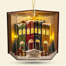 Load image into Gallery viewer, “Celebrate the Magic of Reading” - Book Town In A Jolly Christmas Night Acrylic Ornament, Personalized Gift for Book Lovers Ornament PopCulturePrints
