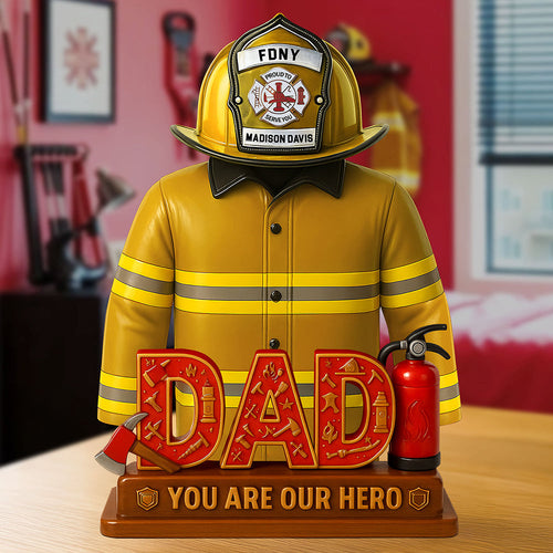 You Are Our Hero - Firefighter Dad Acrylic Plaque - Personalized Gift for Dad and Grandpa Shaped Plaques PopCulturePrints