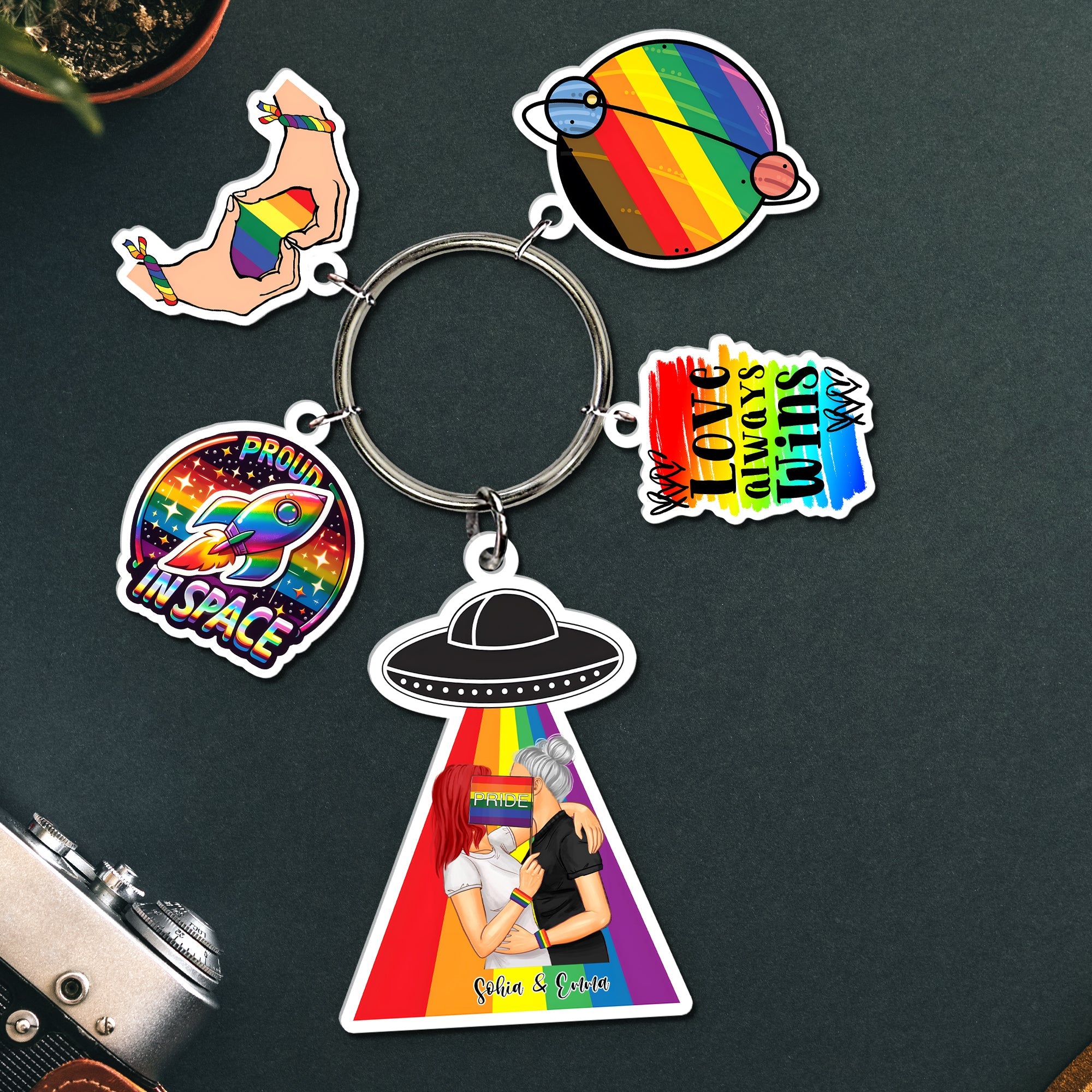 Custom Rainbow Pride Keychain for Couples Keychains PopCulturePrints