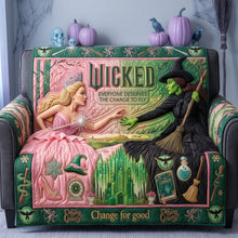 Load image into Gallery viewer, Wicked Quote: 'Everyone Deserves The Change To Fly' - Pink &amp; Green Quilted Sofa Cover - Personalized Gift for Witch Lovers
