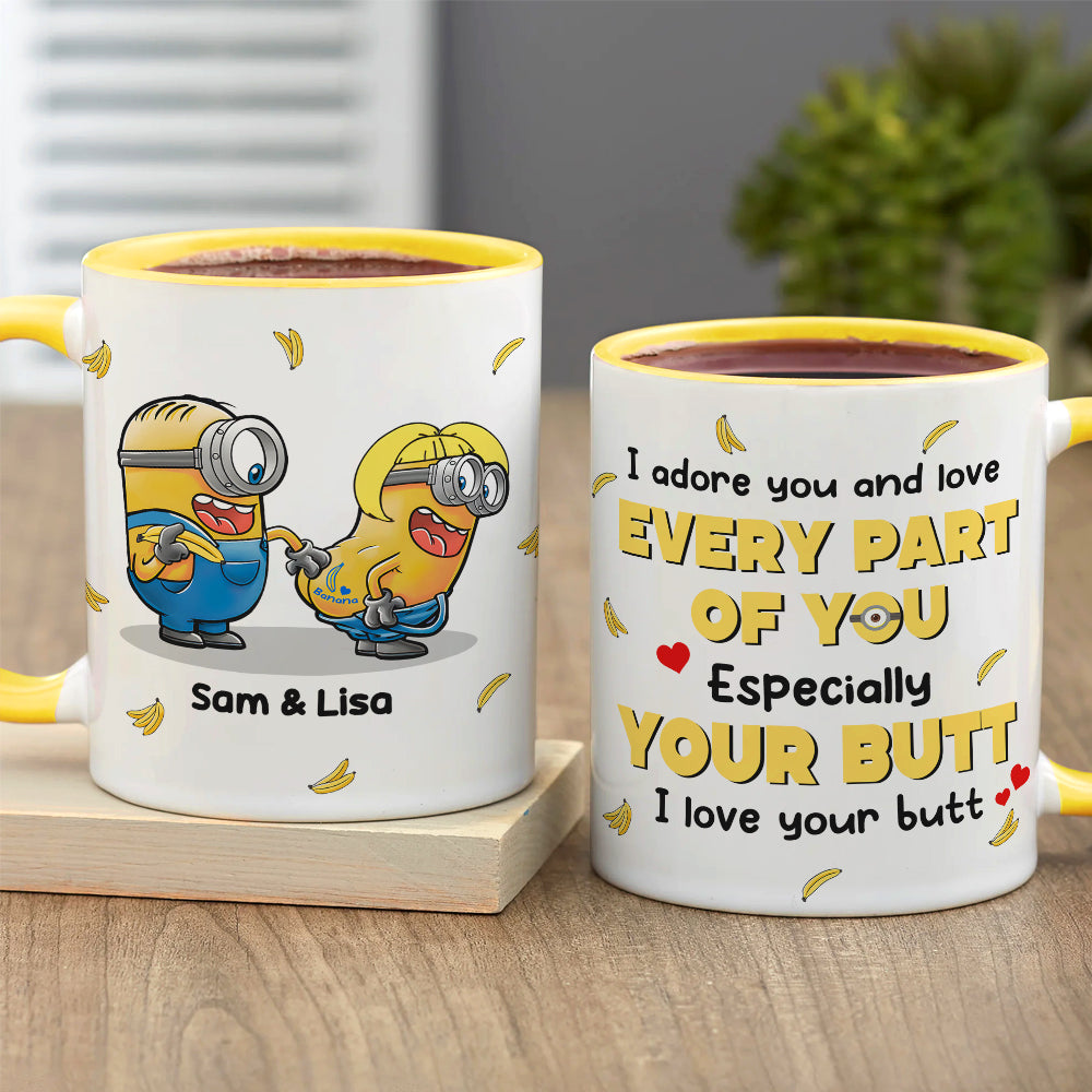 Personalized Cute Couple Mug - Minion-Style Touching Butt | Yellow Accent