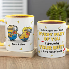 Load image into Gallery viewer, Personalized Cute Couple Mug - Minion-Style Touching Butt | Yellow Accent
