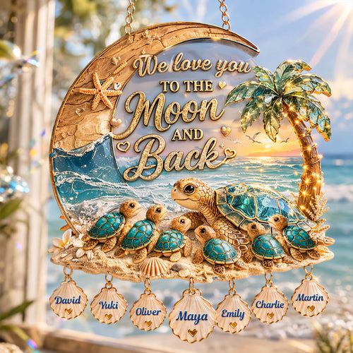 We Love You to the Moon and Back - Personalized Mother Turtle and Baby Suncatcher - A Heartfelt Gift for Mom, Grandma, and More Ornament PopCulturePrints