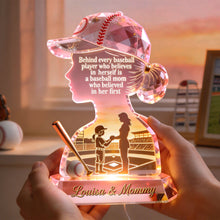 Load image into Gallery viewer, "Behind Every Baseball Player..." Proud Baseball Mom Light Box - Personalized Gift for Mom, Grandma, or Any Baseball Lover Light Box PopCulturePrints
