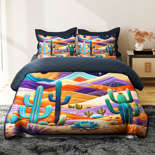 Cactus Quilt Bed Set - Colorful Desert Dream Blanket PopCulturePrints