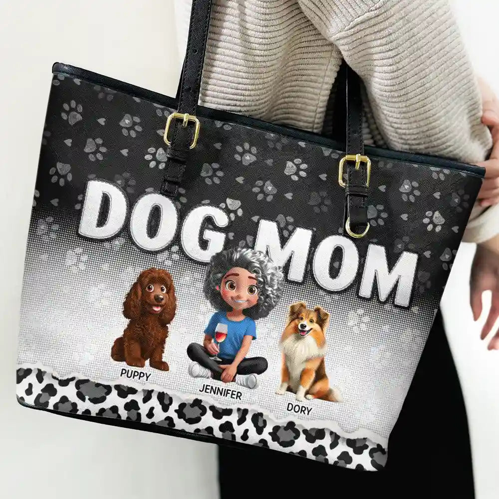 "Celebrate Your Love for Dogs" - Personalized Leather Tote Bag - Gift for Dog Moms, Grandmas, and Pet Lovers Leather Tote Bag PopCulturePrints