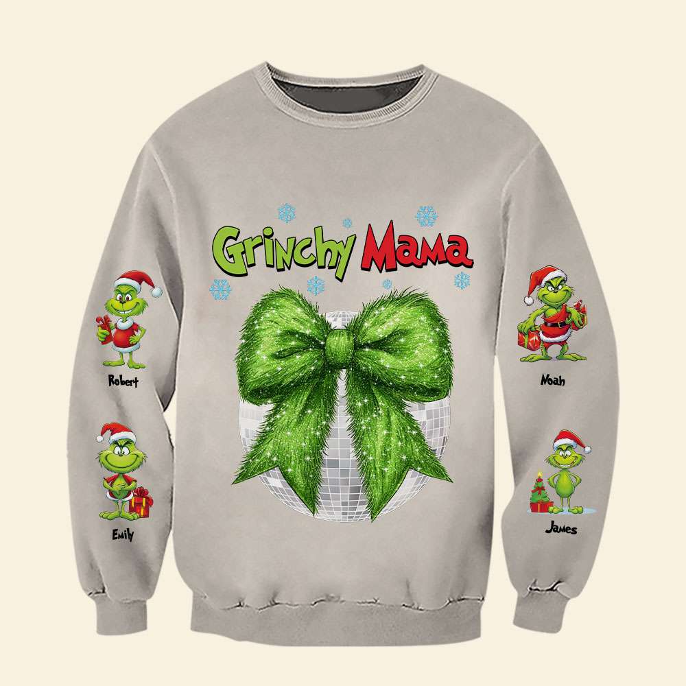 Grinchy Mama Personalized Christmas Sweatshirt AOP Products PopCulturePrints