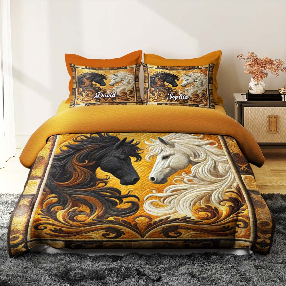 Personalized Horse Couple Quilt Bedding Set - Unique Gift for Couples Blanket PopCulturePrints