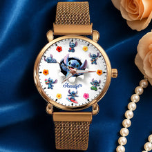 Load image into Gallery viewer, “Time to Celebrate Every Moment!” – Blue Alien Mesh Strap Quartz Watch – Personalized Gifts for Cartoon Lovers Quartz Watch PopCulturePrints
