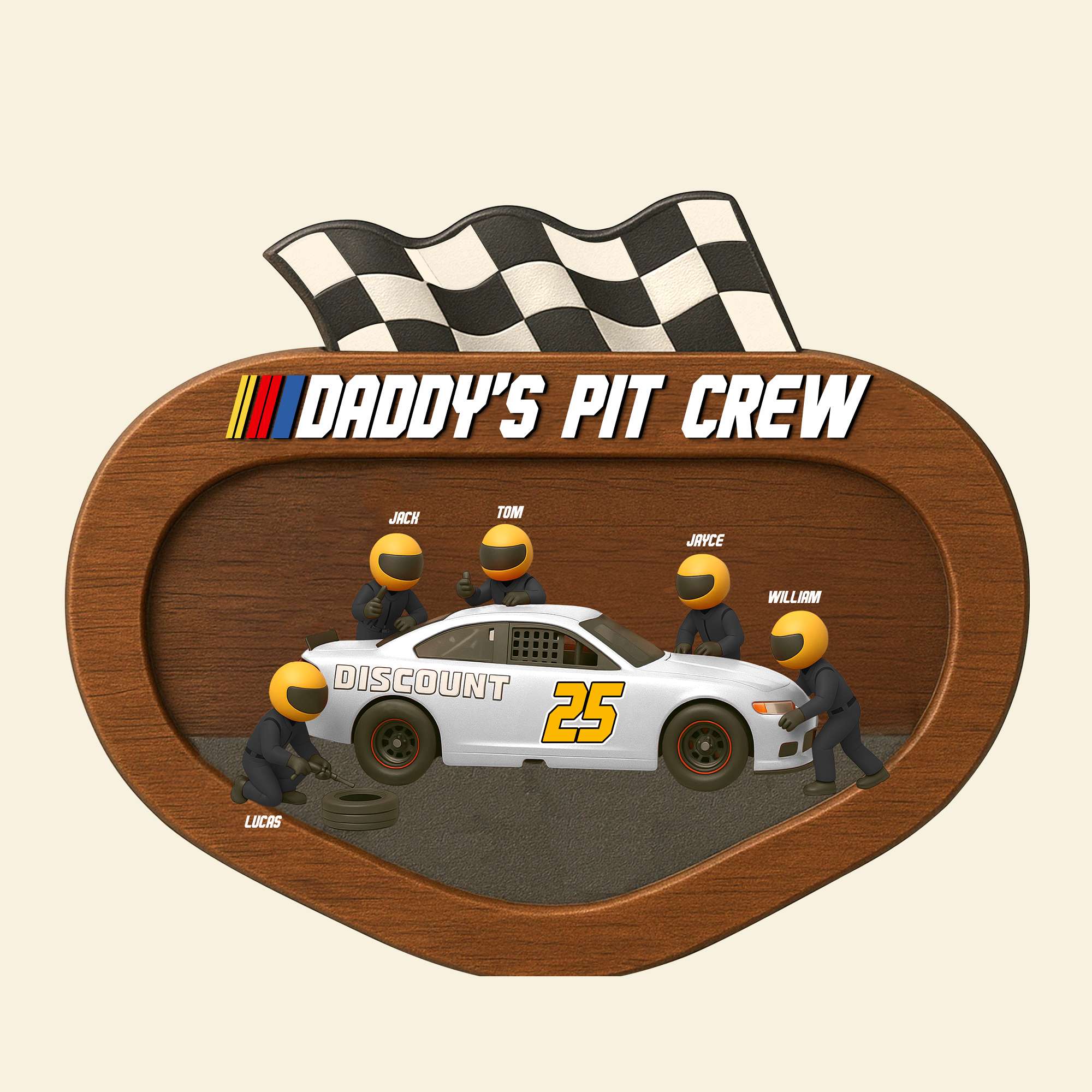 “Rev Up His Day with Personal Touch!” - Dad’s Racing Pit Team Acrylic Plaque - Personalized Gift for Dad, Grandpa, and All Racing Fans Shaped Plaques PopCulturePrints
