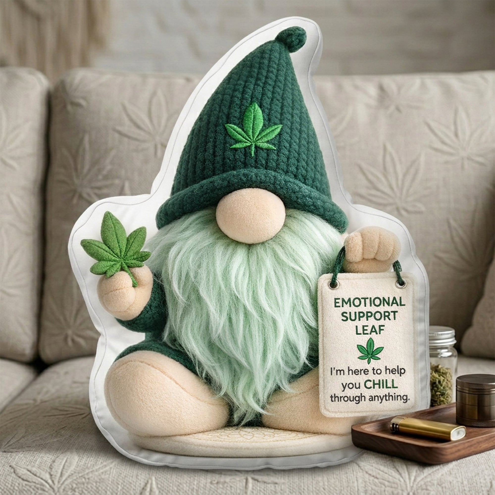 Chill Vibes, Emotional Support Gnome Pillow - Personalized Gifts for Smoking Lovers Pillow PopCulturePrints